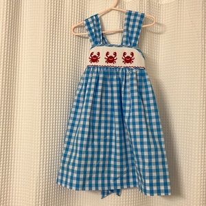 Smocked auctions embroidered crab dress.